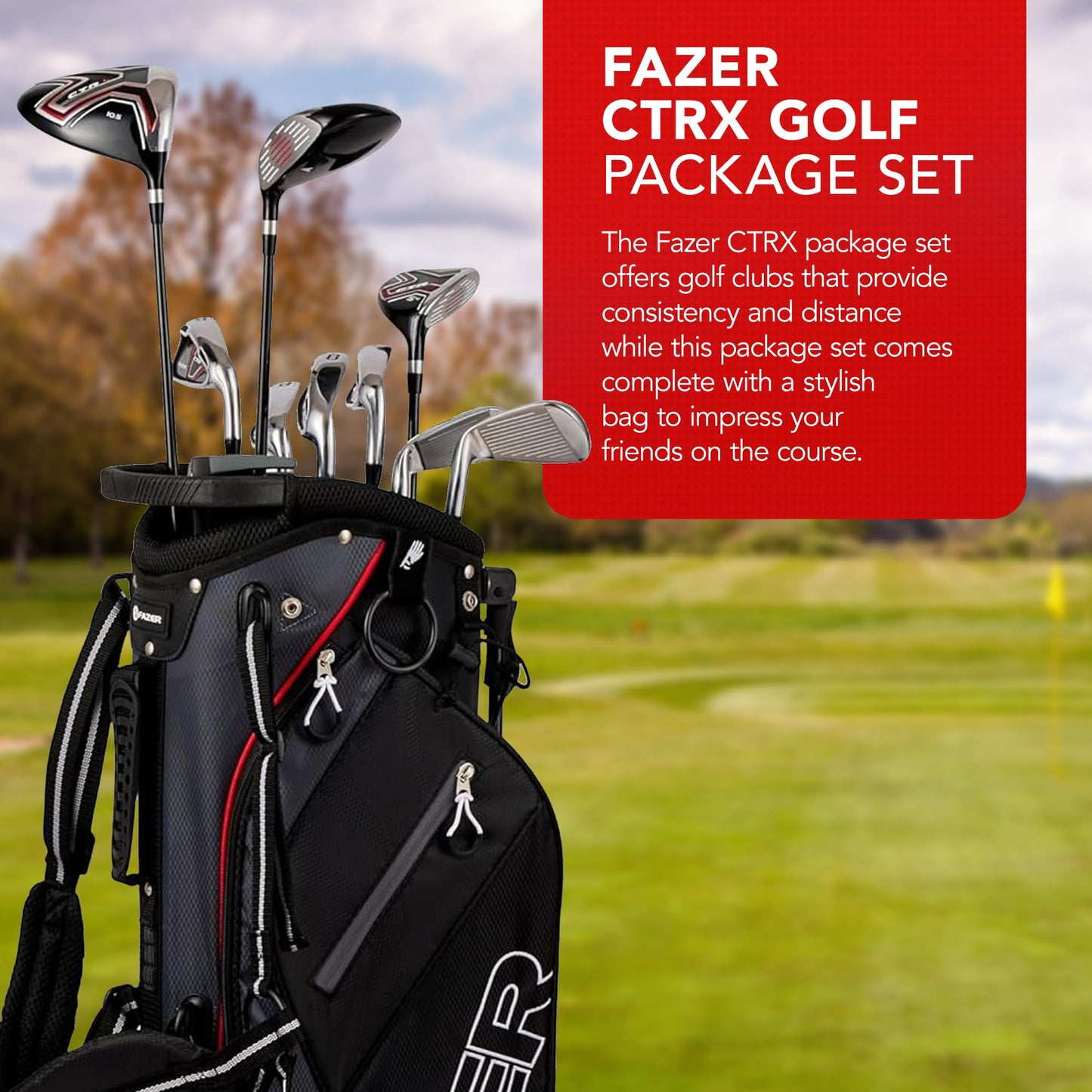Fazer CTRX Steel Golf Club Full Set - Complete Men's Package with Driver, Woods, Hybrid & Irons - Stand Bag & Head Covers Included - Ideal Golf Clubs for Beginners & Players