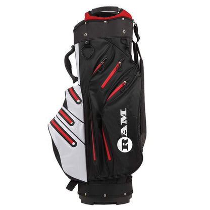 Ram Golf Waterproof Cart/Trolley Bag - 14 Way Club Dividers Black/White/Red