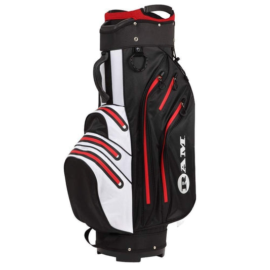 Ram Golf Waterproof Cart/Trolley Bag - 14 Way Club Dividers Black/White/Red