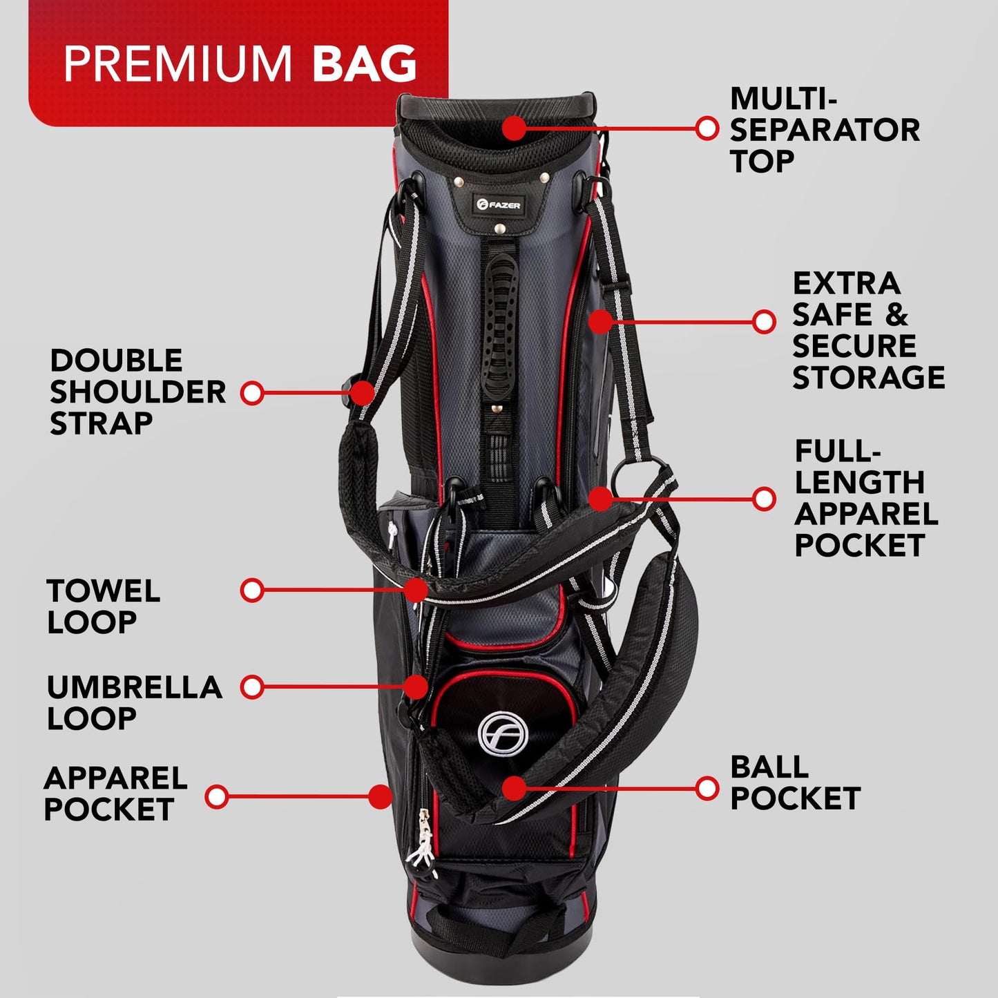 Fazer CTRX Steel Golf Club Full Set - Complete Men's Package with Driver, Woods, Hybrid & Irons - Stand Bag & Head Covers Included - Ideal Golf Clubs for Beginners & Players